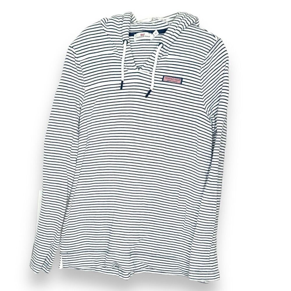 Vineyard Vines Women’s Blue White Stripe Hooded Long Sleeve Sweatshirt Nautical